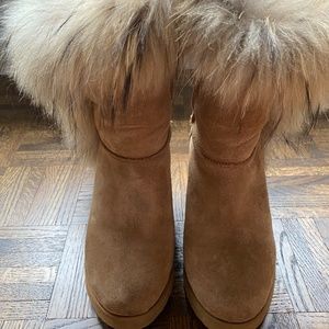 Koolburra suede wedge boots with fur